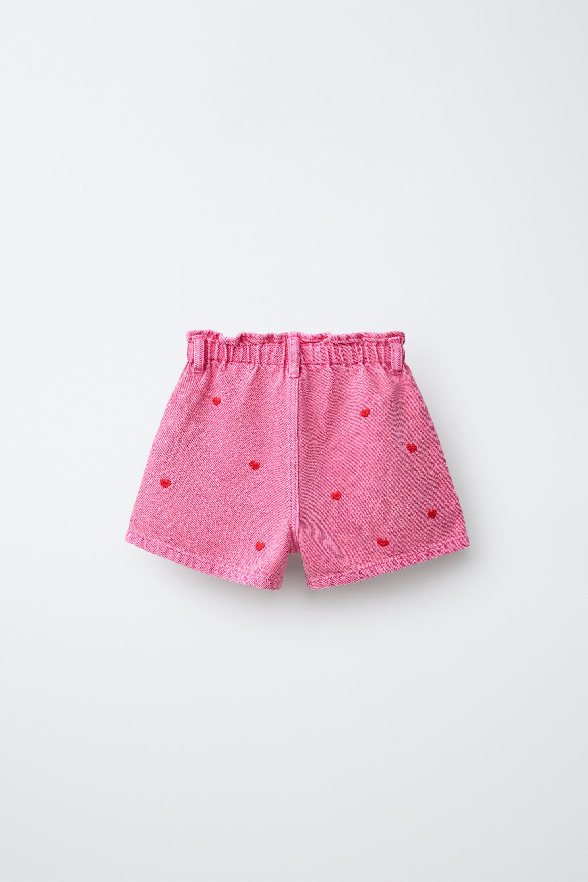 EMBROIDERED HEART PAPERBAG DENIM SHORTS